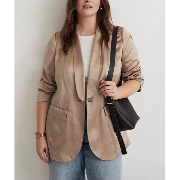 Madewell Satin Oversized Blazer In Matchstick Sz 16W New - Picture 1 of 10